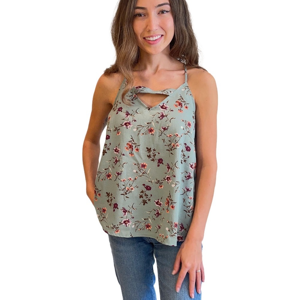 NWOT Floral Print Top in Sage